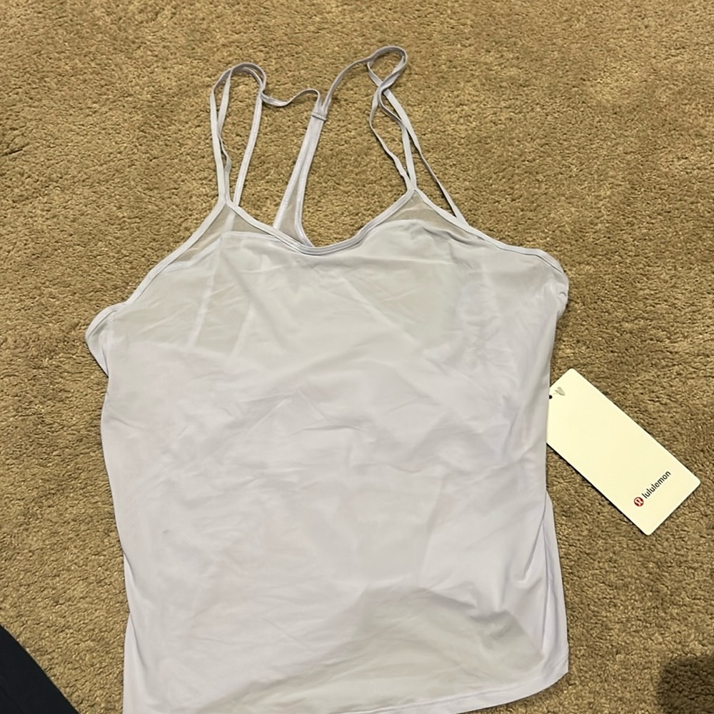Lululemon light lavender workout top.